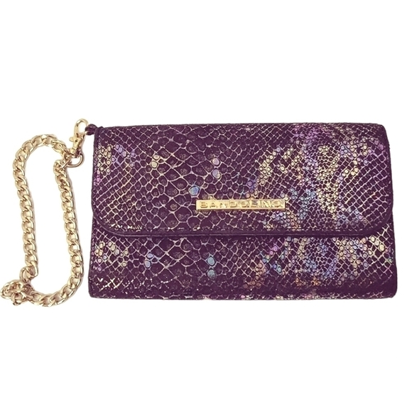 BANDOLINO Oil Slick Snake Skin Wristlet Wallet Clutch Cell Phone Case w/ Chain - Picture 1 of 16